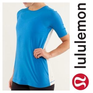 Lululemon Devotion Short Sleeve Tee 10 8 large medium blue white